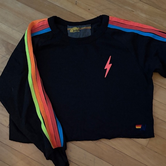 Aviator Nation Tops - Aviator Nation Women’s Cropped Sweatshirt with Neon Rainbow Stripes